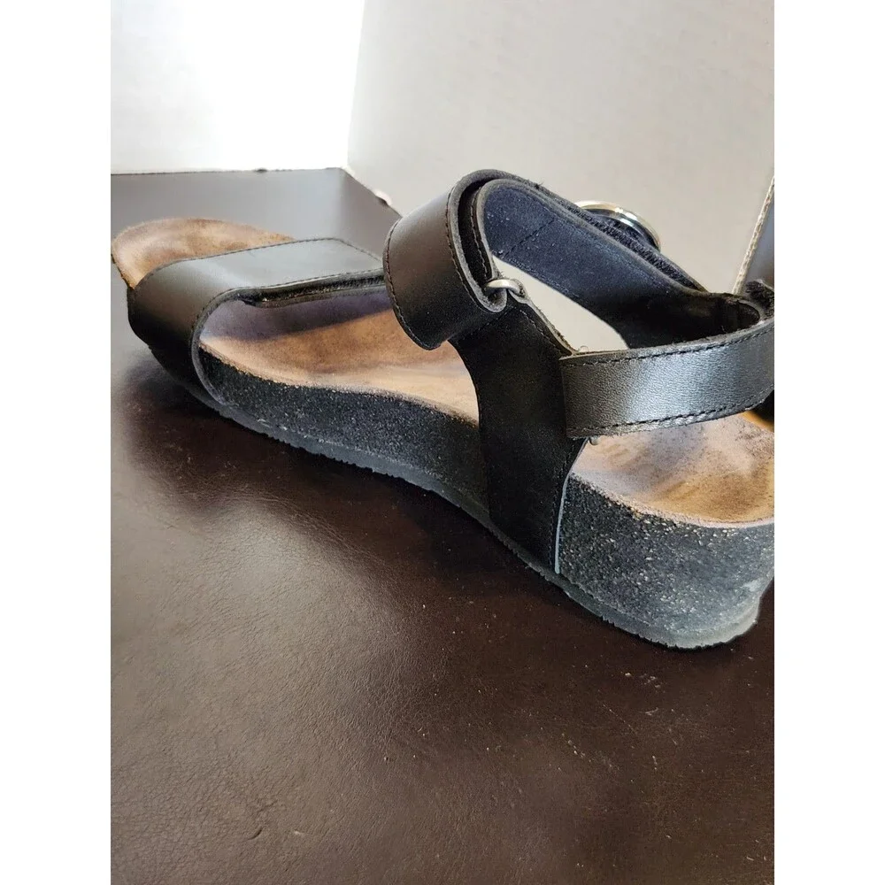 MUNRO Women's Wedge Black Leather Sandals, Size 7.5